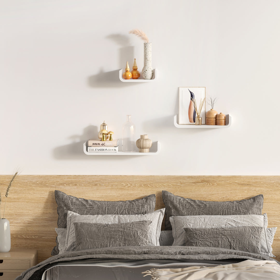 3 pcs U Shaped Floating Wall Shelves Set-White