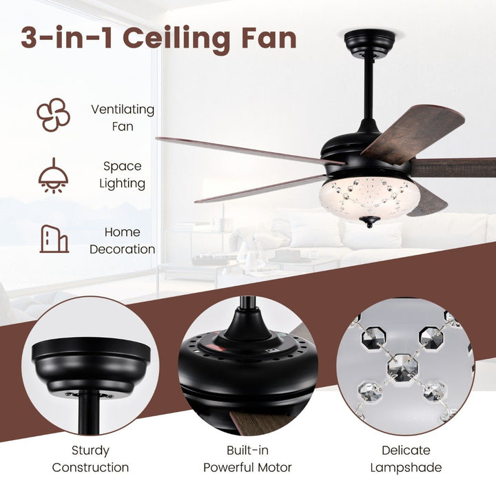 52" Ceiling Fan with Crystal Lights and Remote Control