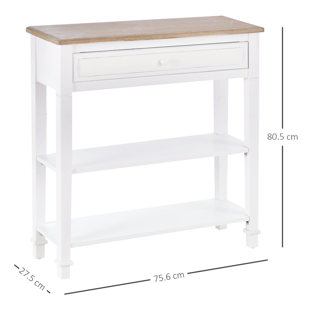 Console Table Hallway Side Desk One Drawer 2 Shelves Worktop Handle Retro Elegant Style Home Display Storage for Bedroom Livingroom