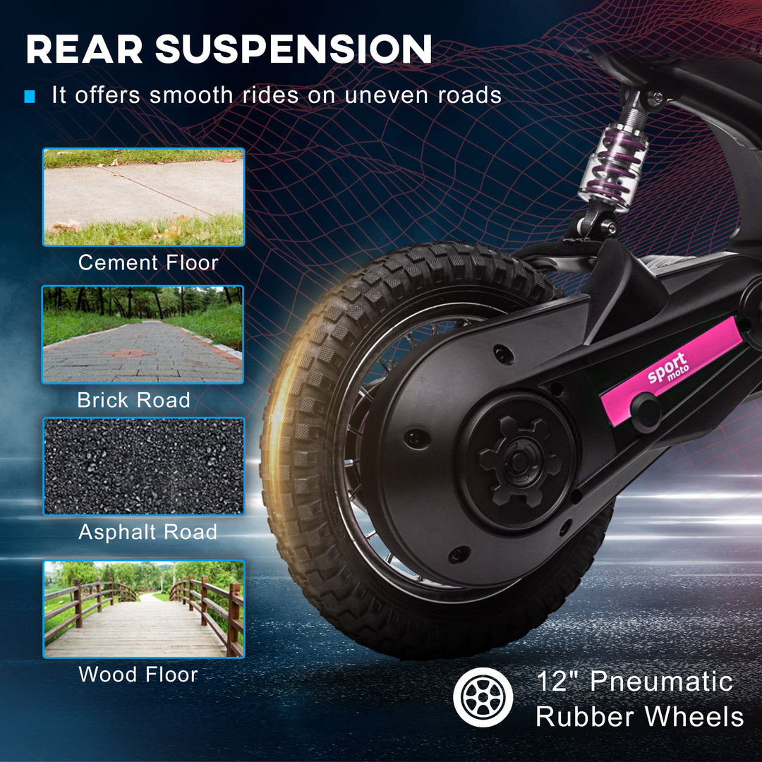 24V Electric Motorbike, Dirt Bike with Twist Grip Throttle, Music Horn, 12" Pneumatic Tyres, 16 Km/h Max. Speed, Pink