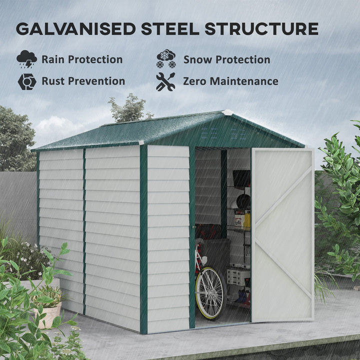 9FT x 6FT Galvanized Metal Garden Shed, Outdoor Storage Shed with Sloped Roof, Lockable Door, Tool Storage Shed for Backyard, Patio, White