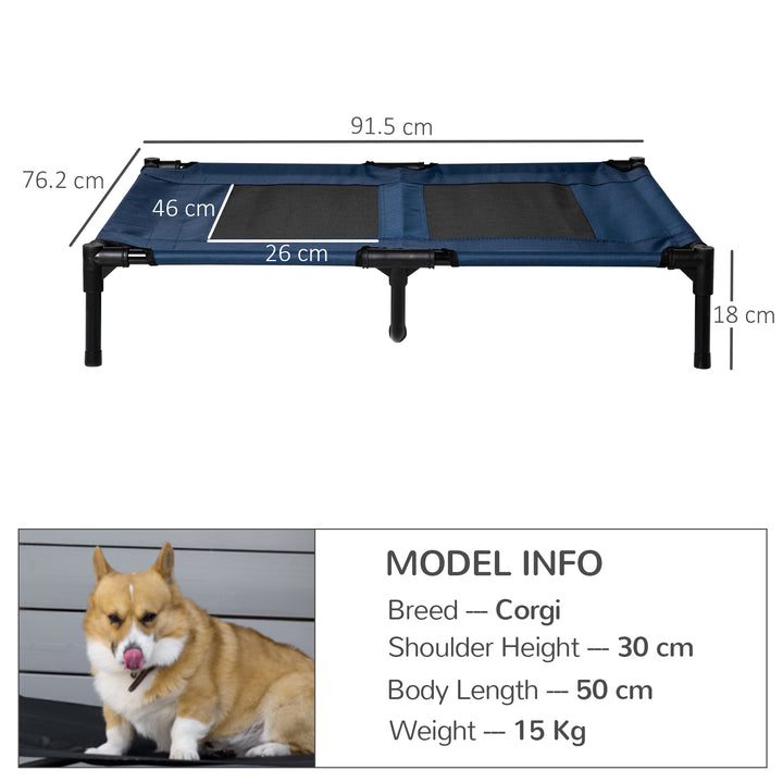 PawHut Dog Cat Puppy Pet Elevated Raised Cot Bed Portable Camping Basket – Blue (Large)