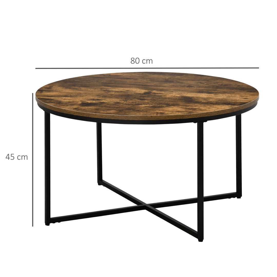 Coffee Table, Industrial Round Side Table with Metal Frame, Large Tabletop for Living Room, Bedroom, Rustic Brown