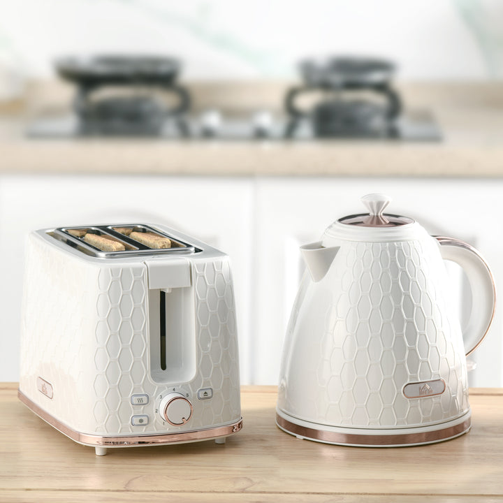 Fast Boil Kettle & 2 Slice Toaster Set, Kettle and Toaster with Auto Shut Off, Browning Controls, 1.7L 3000W White