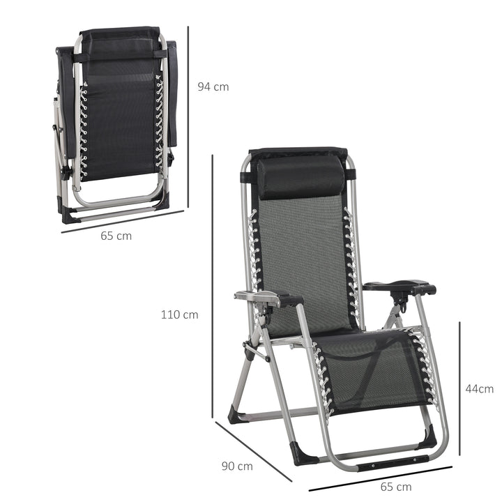 Chair Folding Garden Sun Lounger with Cushion Headrest Dark Grey