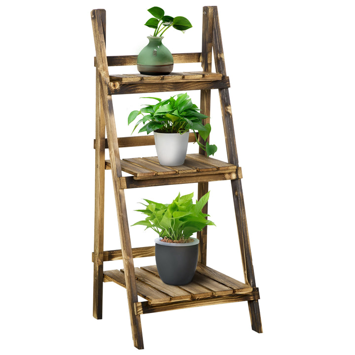 3 Tier Flower Stand Wood Folding Planter Ladder Display Shelf Rack for Garden Outdoor Backyard 40Lx37Wx93H(cm)