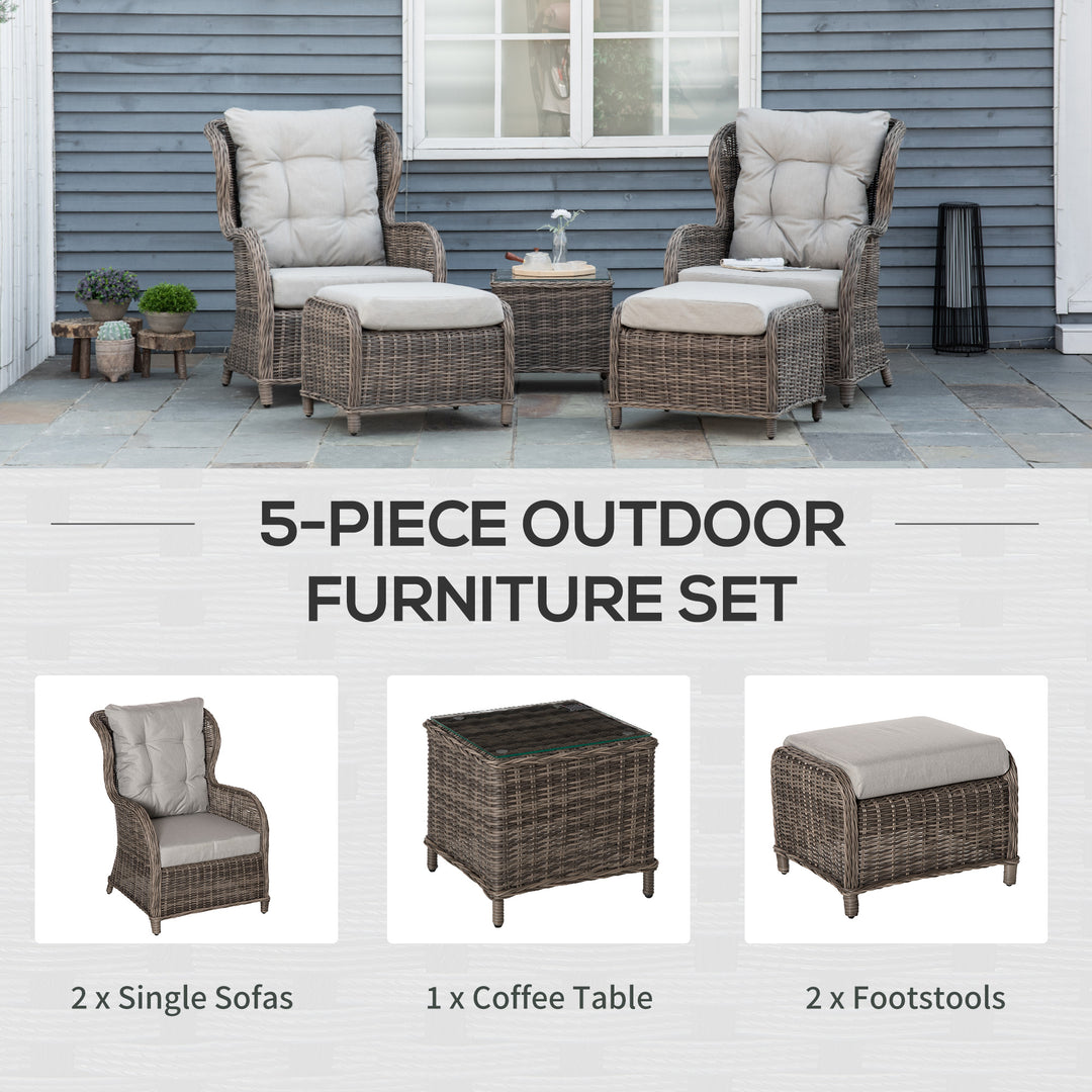 Outsunny Deluxe Garden Rattan Furniture Sofa Chair &amp; Stool Table Set  Patio Wicker Weave Furniture Set Aluminium Frame Fully-assembly - Brown