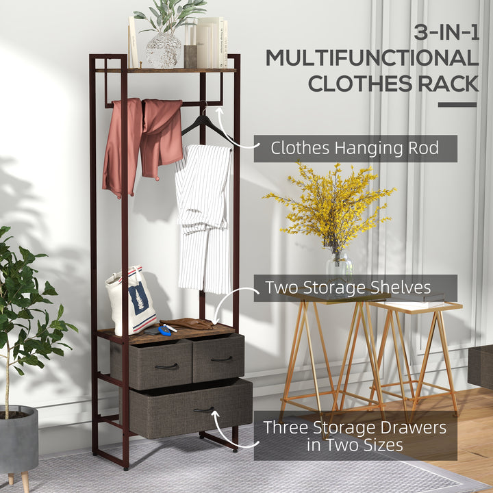 Free Standing Clothes Rail with 3 Fabric Drawers and Storage Shelves