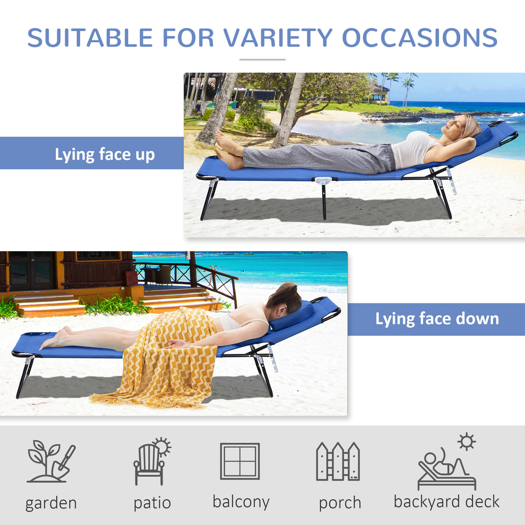 Sun Lounger Foldable Reclining Chair with Pillow and Reading Hole Garden Beach Outdoor Recliner Adjustable Blue