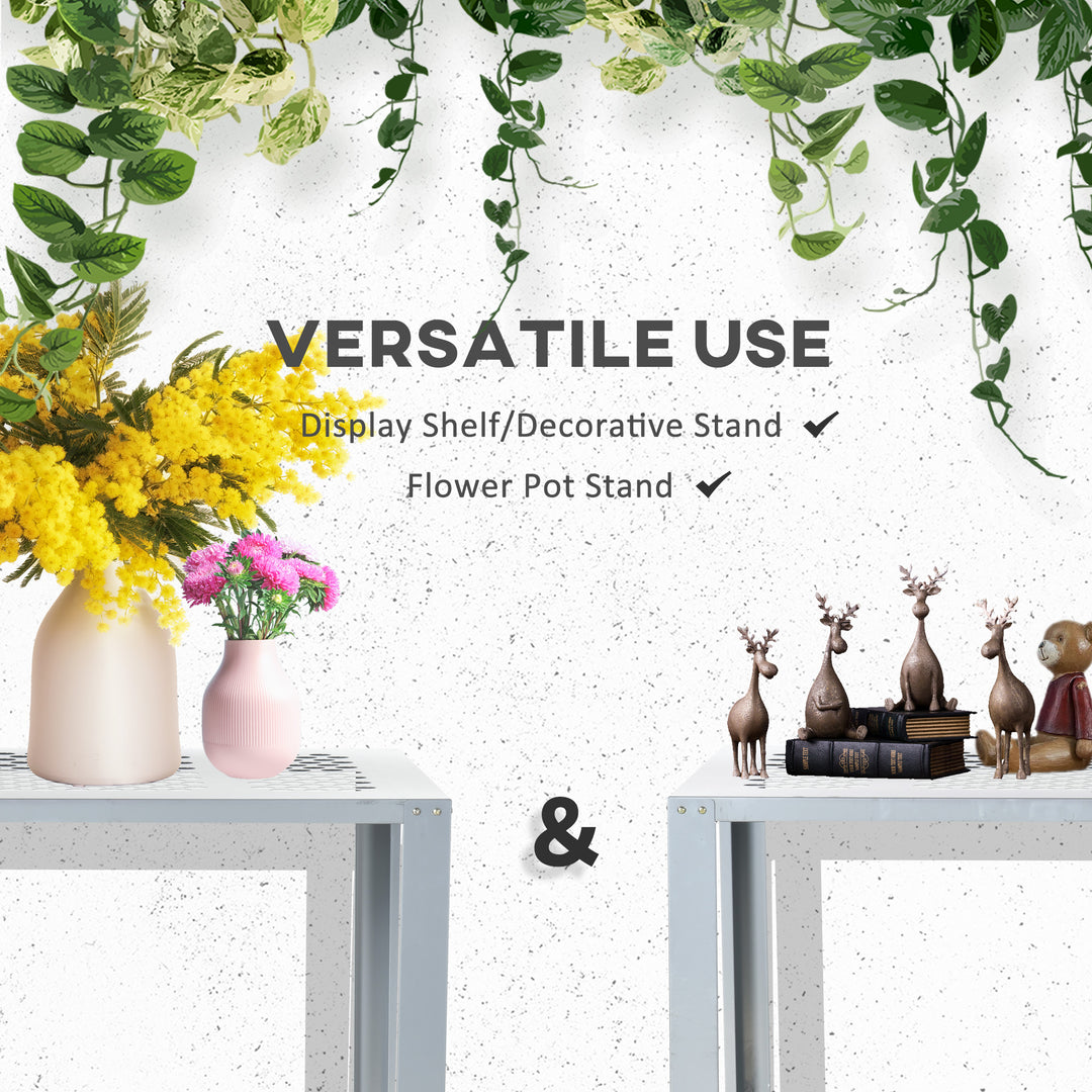 2-Tier Plant Stand, Corner Plant Shelf for Outdoor and Indoor Storage Organizer, Freestanding Flower Rack w/Steel Frame, Mesh Board, Silver