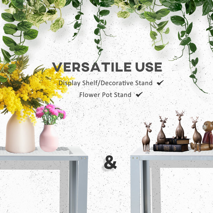 2-Tier Plant Stand, Corner Plant Shelf for Outdoor and Indoor Storage Organizer, Freestanding Flower Rack w/Steel Frame, Mesh Board, Silver