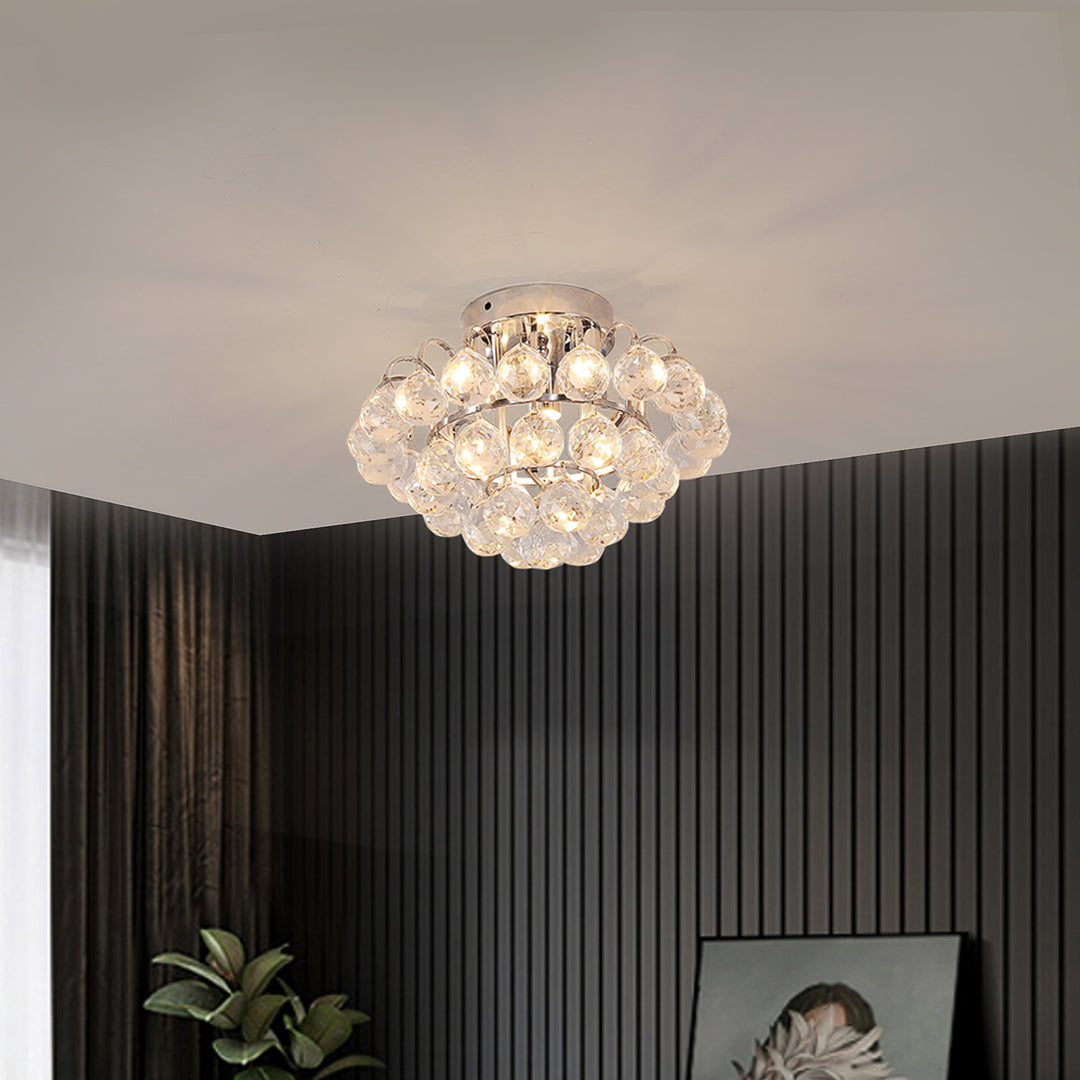 Crystal Ceiling Lamp Chandelier Hallway Flush Mount Pendant 3 Light Ф30cm Silver