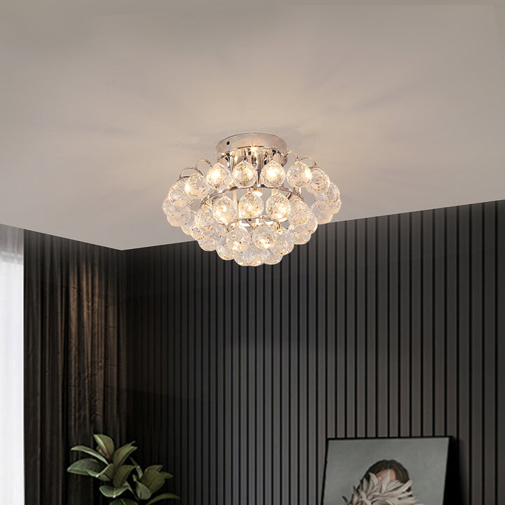 Crystal Ceiling Lamp Chandelier Hallway Flush Mount Pendant 3 Light Ф30cm Silver