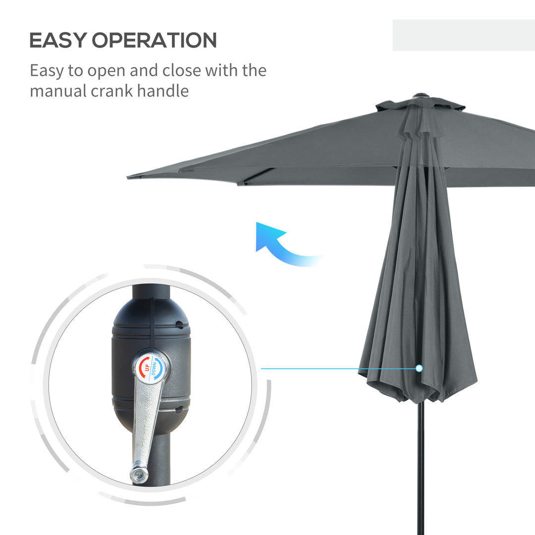 3(m) Tilting Parasol Garden Umbrellas, Outdoor Sun Shade with 8 Ribs, Tilt and Crank Handle for Balcony, Bench, Garden, Dark Grey