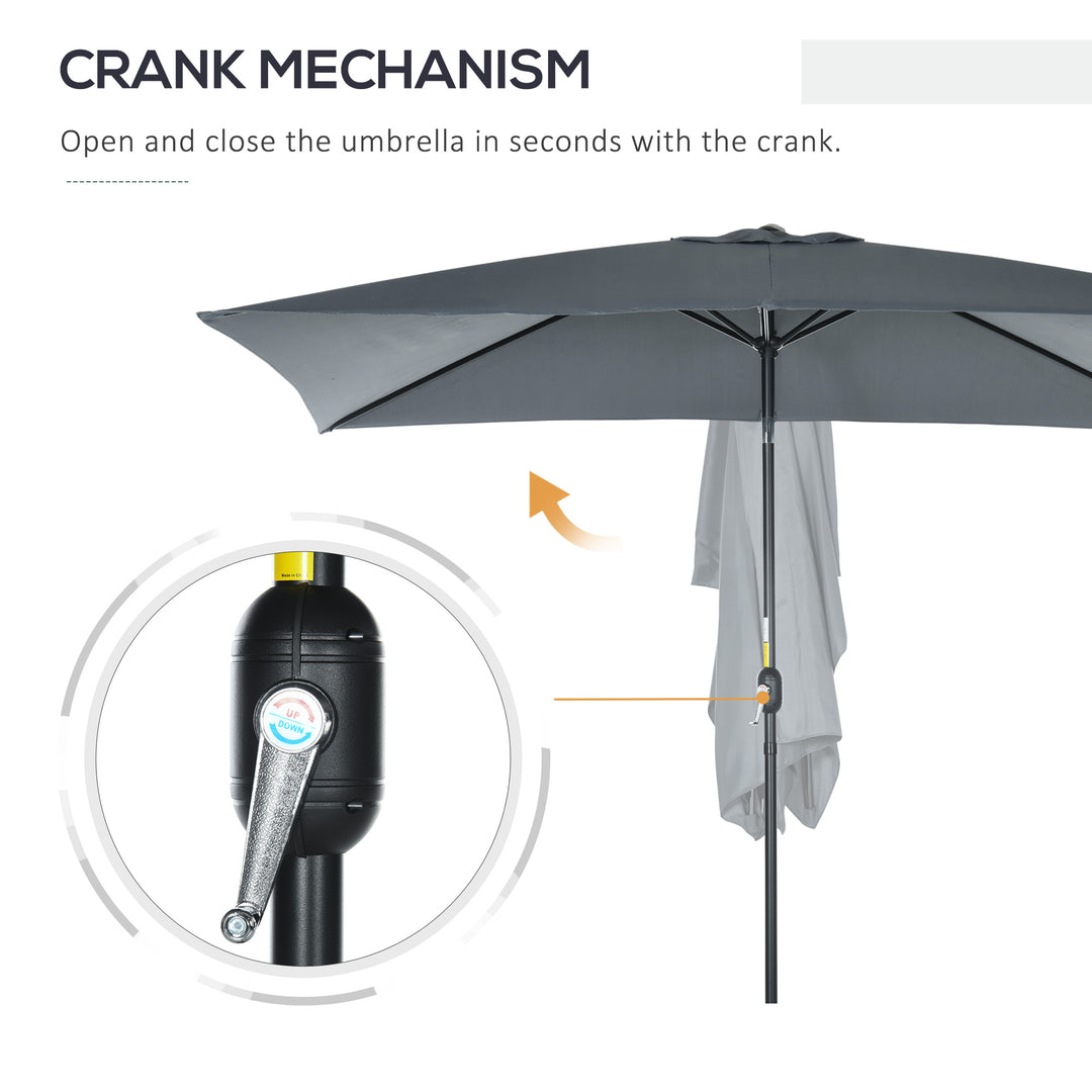 3x2m Patio Parasol Garden Umbrellas Canopy with Aluminum Tilt Crank Rectangular Sun Shade Steel, Dark Grey