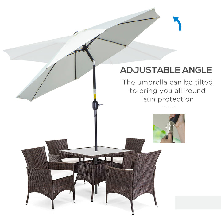 Garden Parasol Umbrella,Tilting Parasol W/three angles, Outdoor Sun Shade Canopy,Cream White，2.65H x Φ2.4m