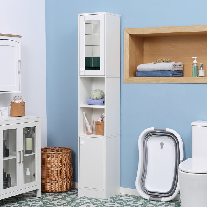 kleankin Tall Bathroom Storage Cabinet with Mirror, Narrow Freestanding Floor Cabinet with Adjustable Shelves