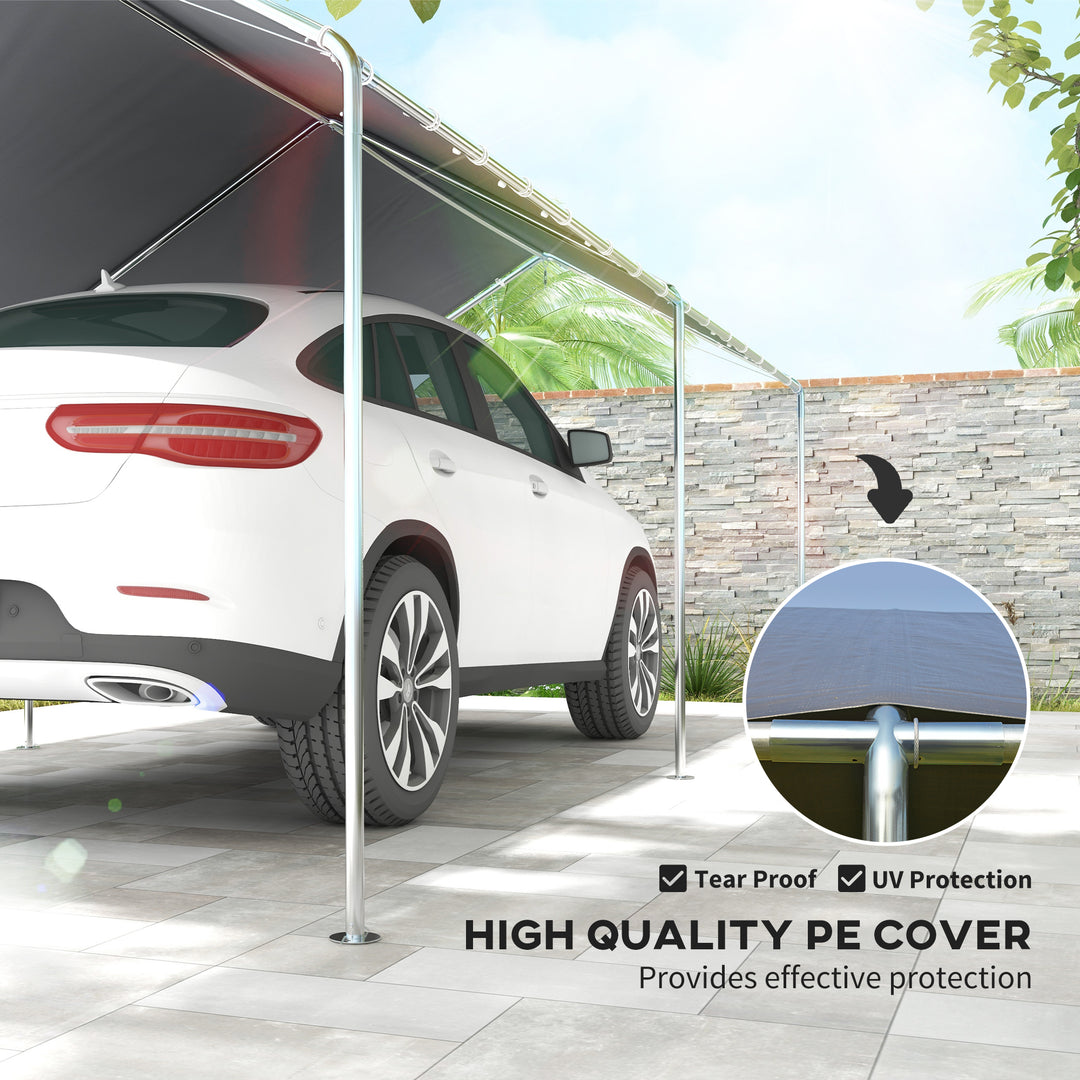 3 x 6m Heavy Duty Carport Garage Car Shelter Galvanized Steel Outdoor Open Canopy Tent Water UV Resistant Waterproof, Grey