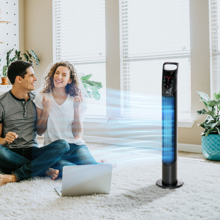 Tower Fan Oscillating 3 Speeds 3 Winds 40W w/ Remote Control Timer Moving Head Quiet Operation Home Office Bedroom Black - 78.5H cm