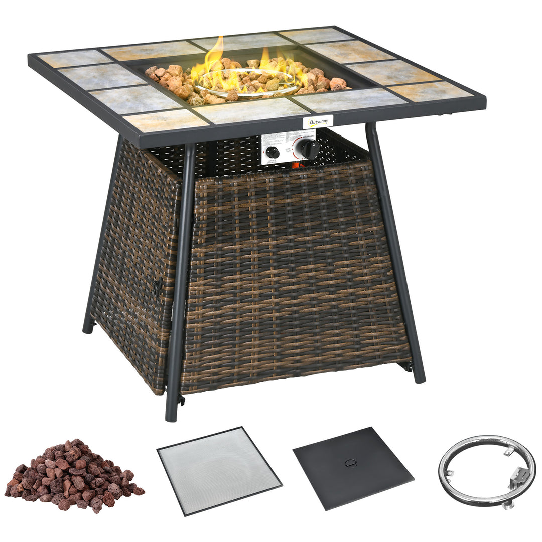 Wicker Gas Fire Pit W/Lid 80Lx80Wx69H cm-Brown /Black