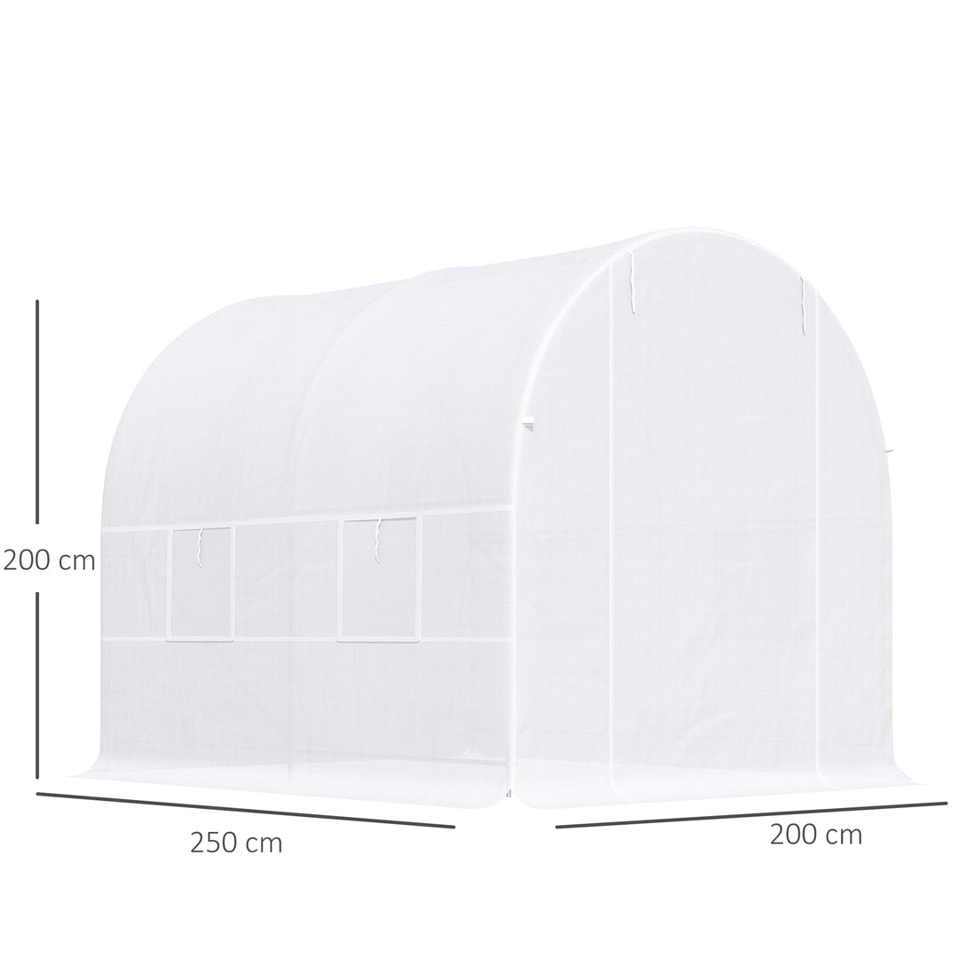 Outsunny 2.5 x 2 x 2 m Large Galvanized Steel Frame Outdoor Poly Tunnel Garden Walk-In Patio Greenhouse - White