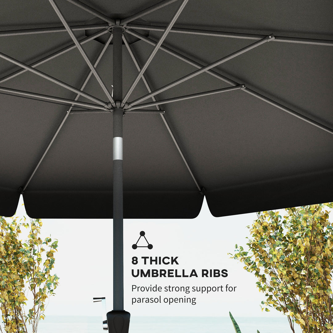 2.7m Patio Parasol Garden Umbrellas Outdoor Sun Shade Table Umbrella with Tilt, Crank, 8 Ribs, Ruffles, Black