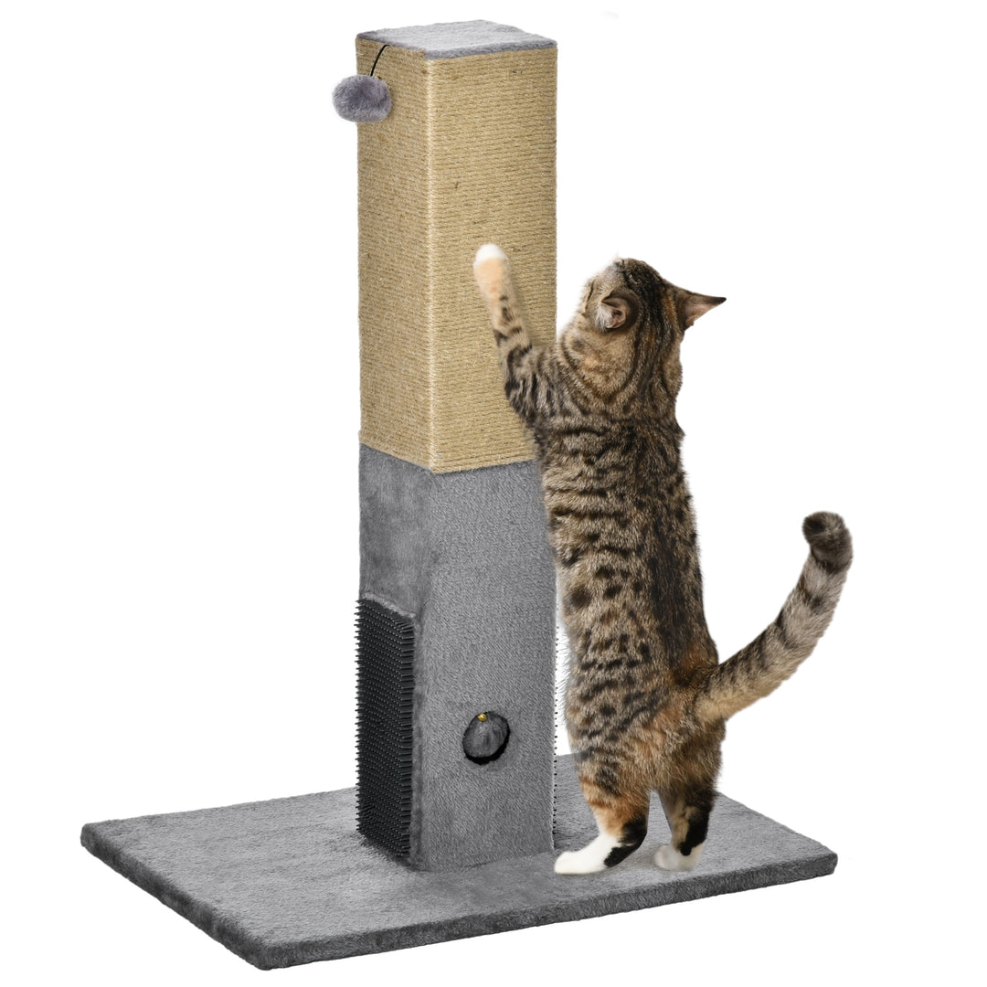 PawHut Cat Scratching Post, 79cm Tall Jute Scratcher Climber, Cat Tree Activity Center with Carpet Base, Dangling Ball, Grey