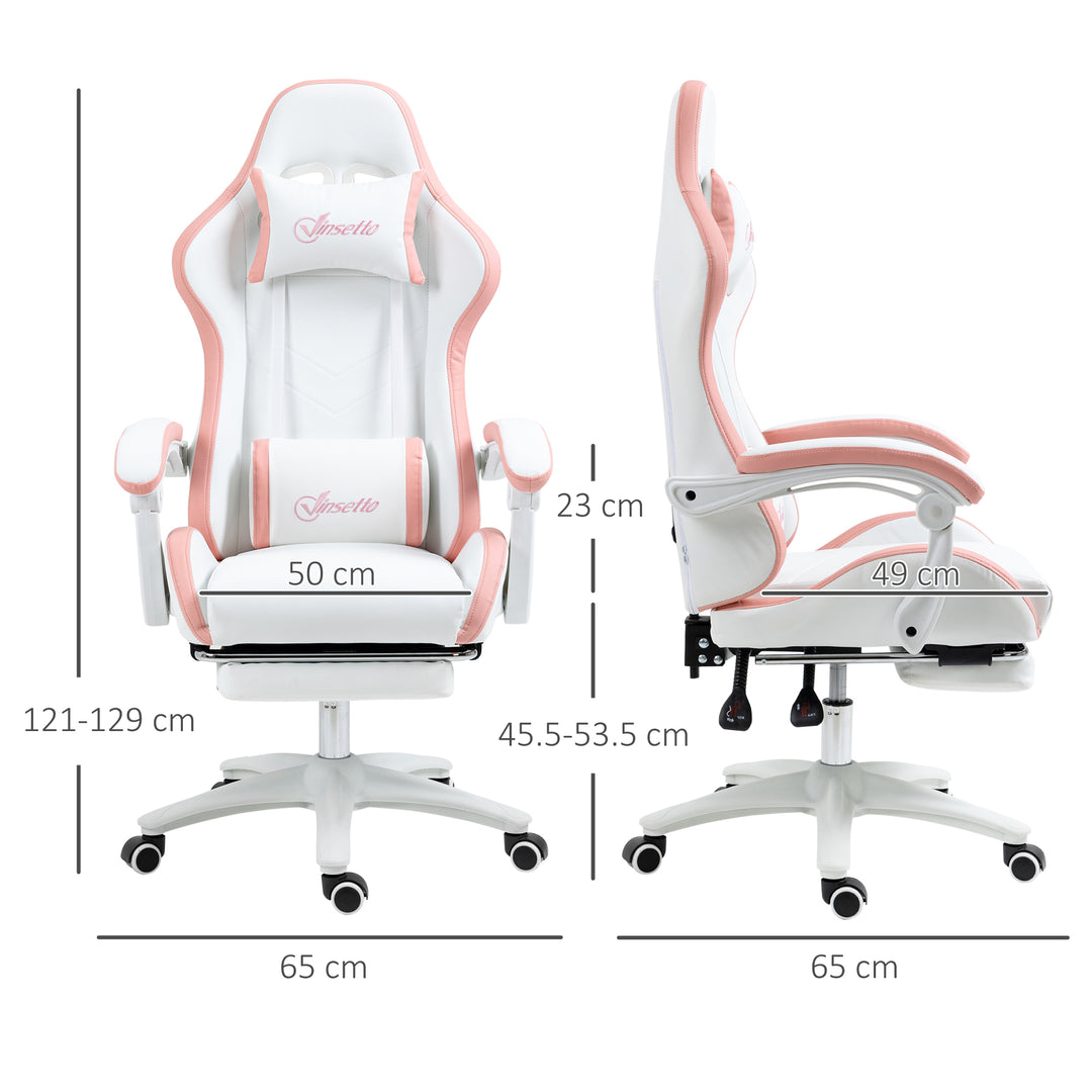 Vinsetto Racing Gaming Chair, Reclining PU Leather Computer Chair with 360 Degree Swivel Seat, White and Pink