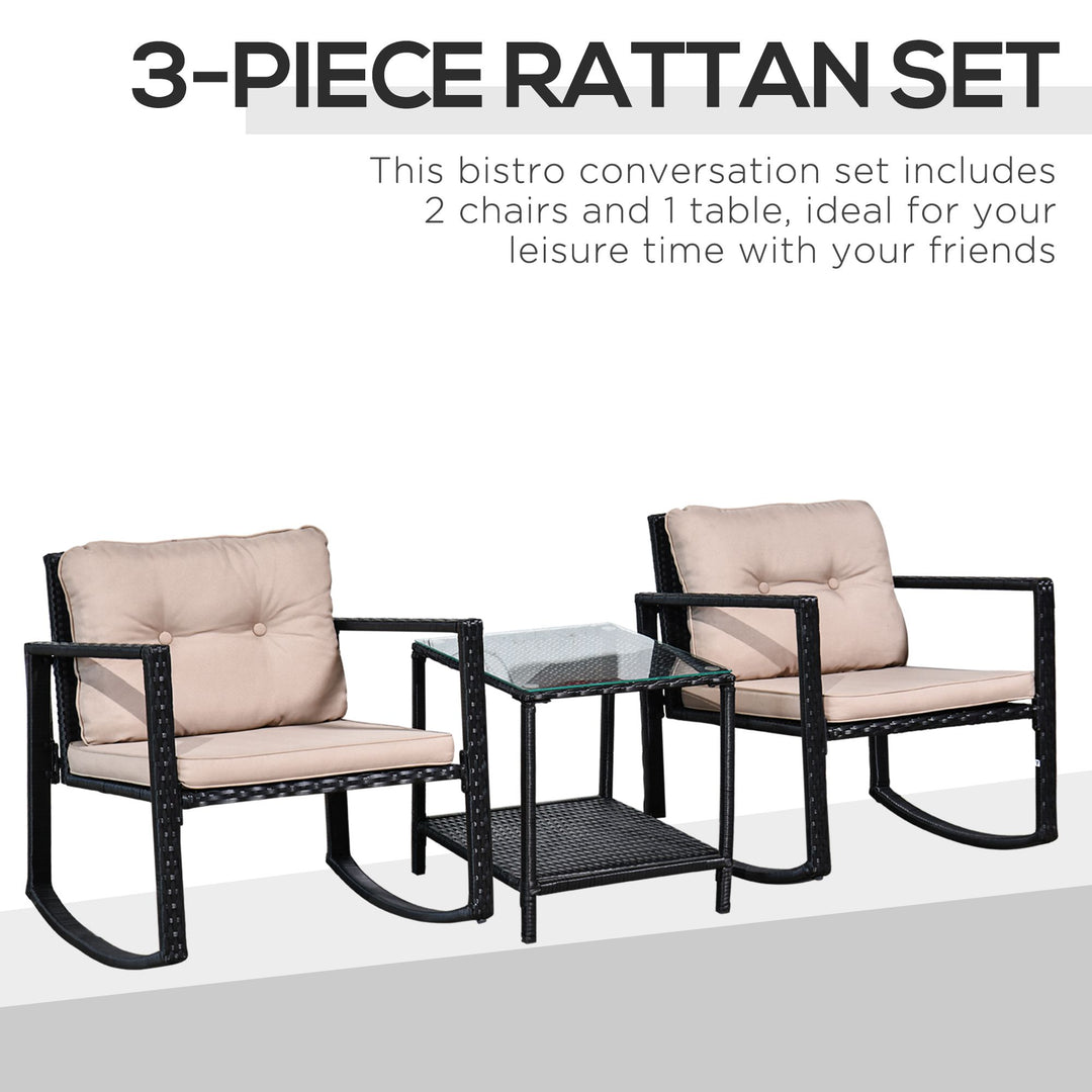 Rocking Set Patio Bistro Table Chairs Conversation w/ Cushion