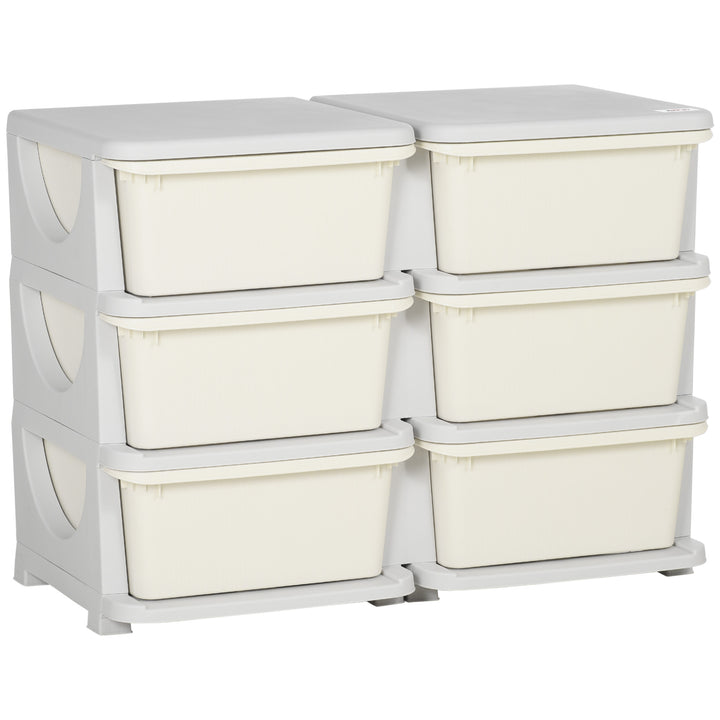 Kids Storage Units with 6 Drawers, 3 Tier Kids Toy Storage Organizer, Vertical Dresser Tower for Nursery Playroom Kindergarten, Cream