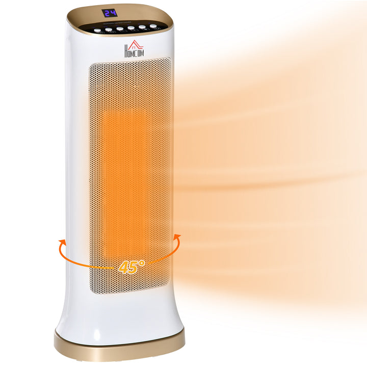 HOMCOM Ceramic Tower Heater 45° Oscillating Space Heater w/ Remote Control 8hr Timer Tip-Over Overheat Protection 1000W/2000W-White