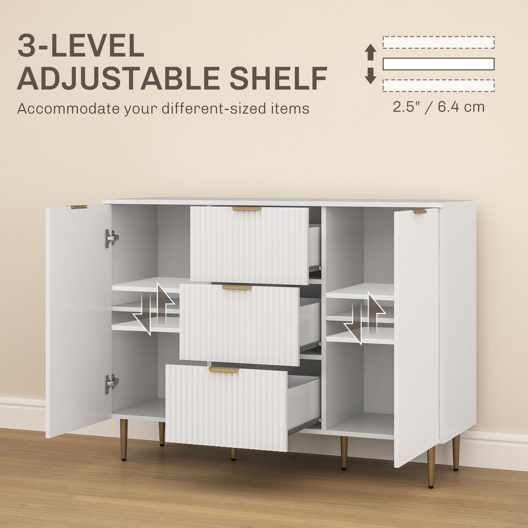 Sideboard Buffet Cabinet with 3 Drawers and Adjustable Shelves, White