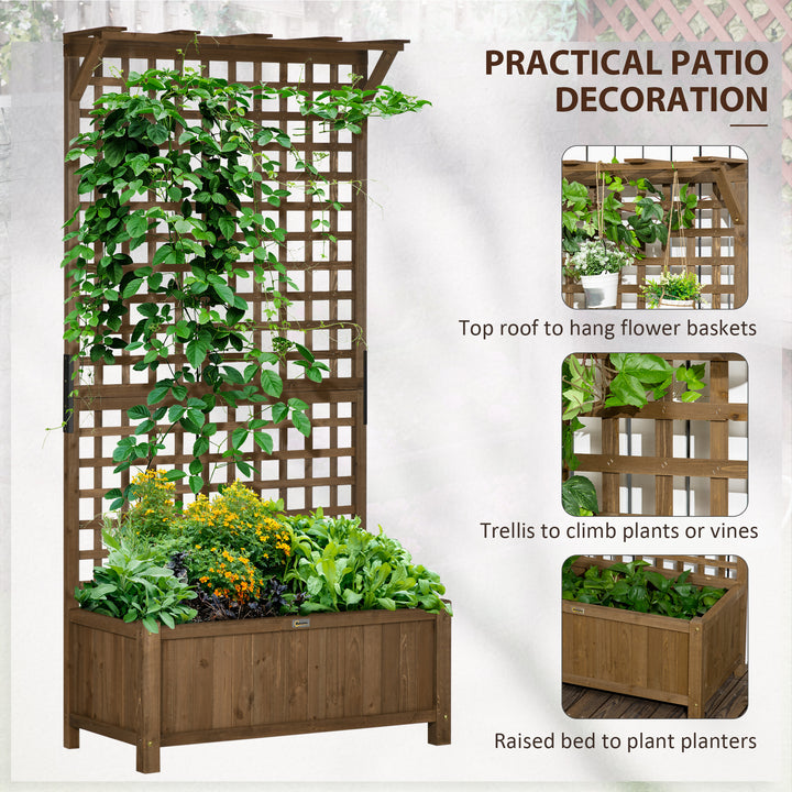 Wood Planter with Trellis for Vine Climbing, Raised Garden Bed, Privacy Screen for Backyard, Patio, Deck, Coffee