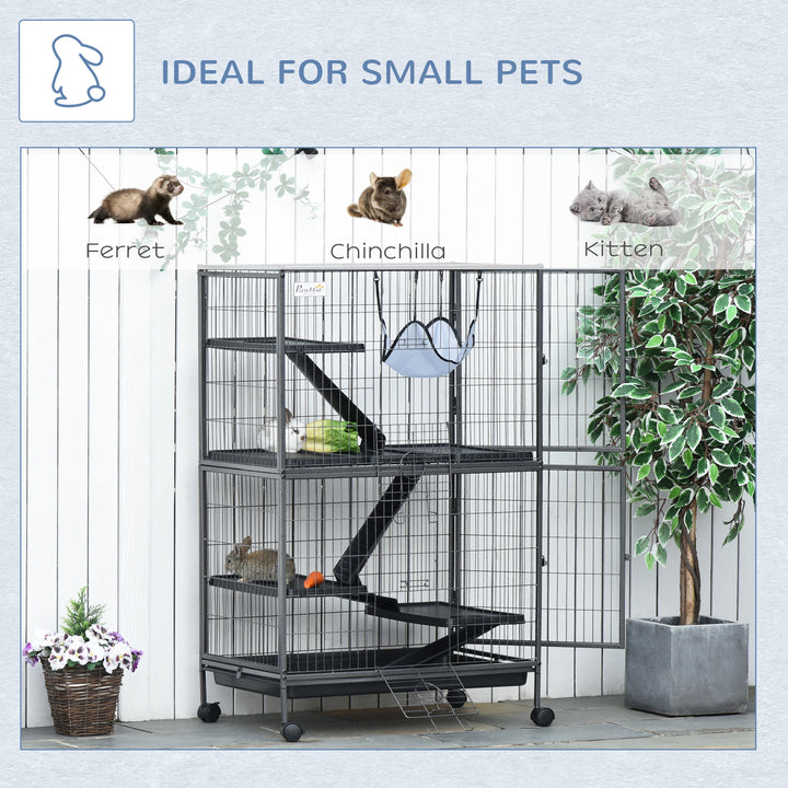 Small Animal Cage for Chinchilla Ferret Kitten on Wheels with Hammocks Removable Tray, Silver Grey