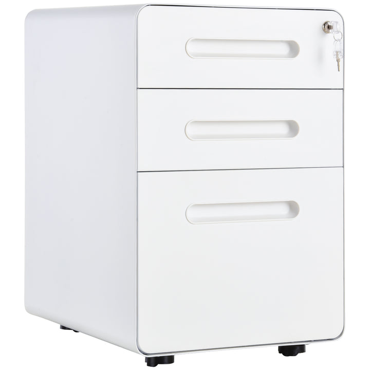 Fully Assembled 3-Drawer Mobile File Cabinet Lockable All-Metal Rolling Vertical File Cabinet White