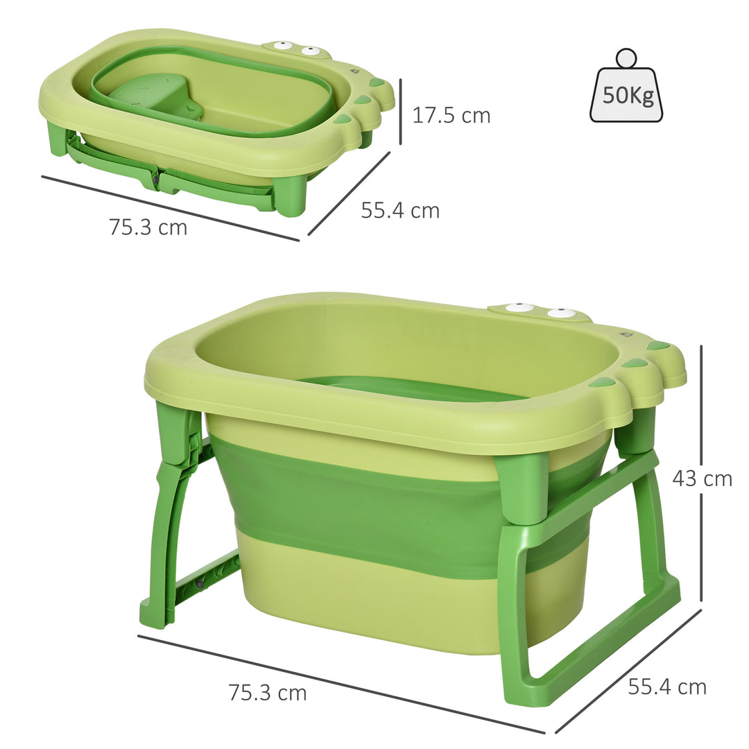 Baby Bath Tub for 0-6 Years Collapsible Non-Slip Portable with Stool Seat for Newborns Infants Toddlers Kids Crocodile Shape Green