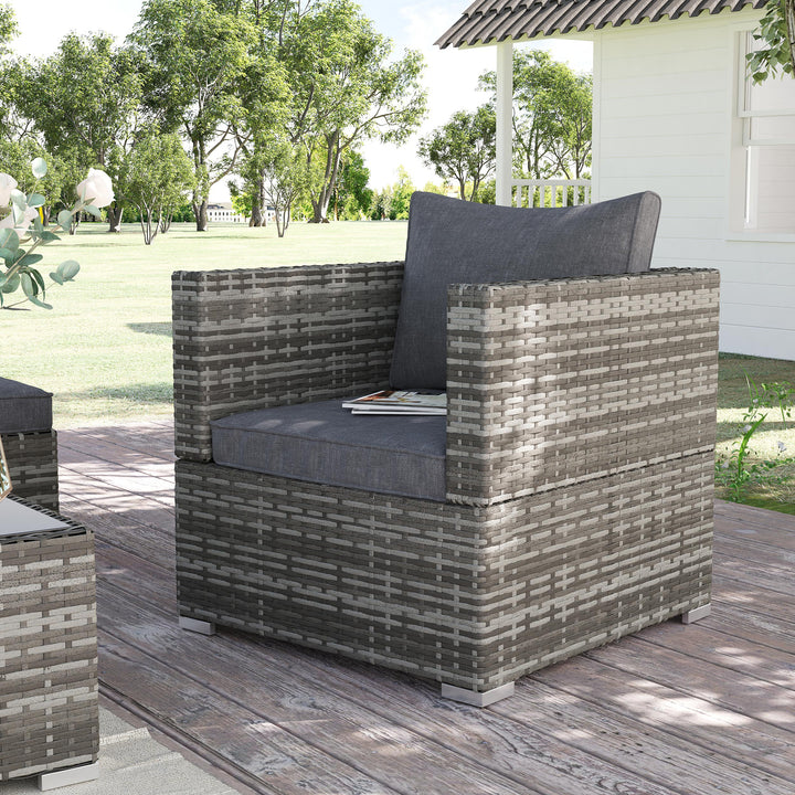 Outdoor Patio Furniture Single Rattan Sofa Chair Padded Cushion All Weather for Garden Poolside Balcony Deep Grey