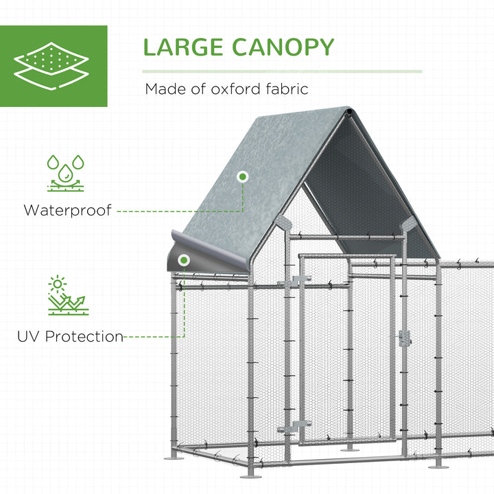PawHut Walk In Chicken Run, Large Galvanized Chicken Coop, Hen Poultry House Cage, Rabbit Hutch Metal Enclosure, 200 x 105 x 172cm