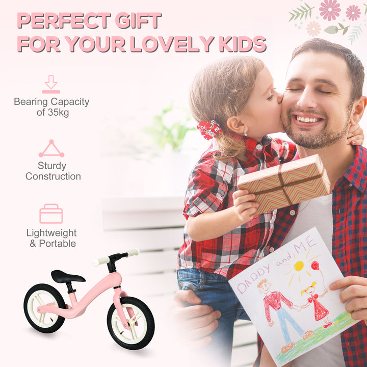 Kids Balance Bike, Lightweight with Adjustable Seat, Rubber Wheels - Pink