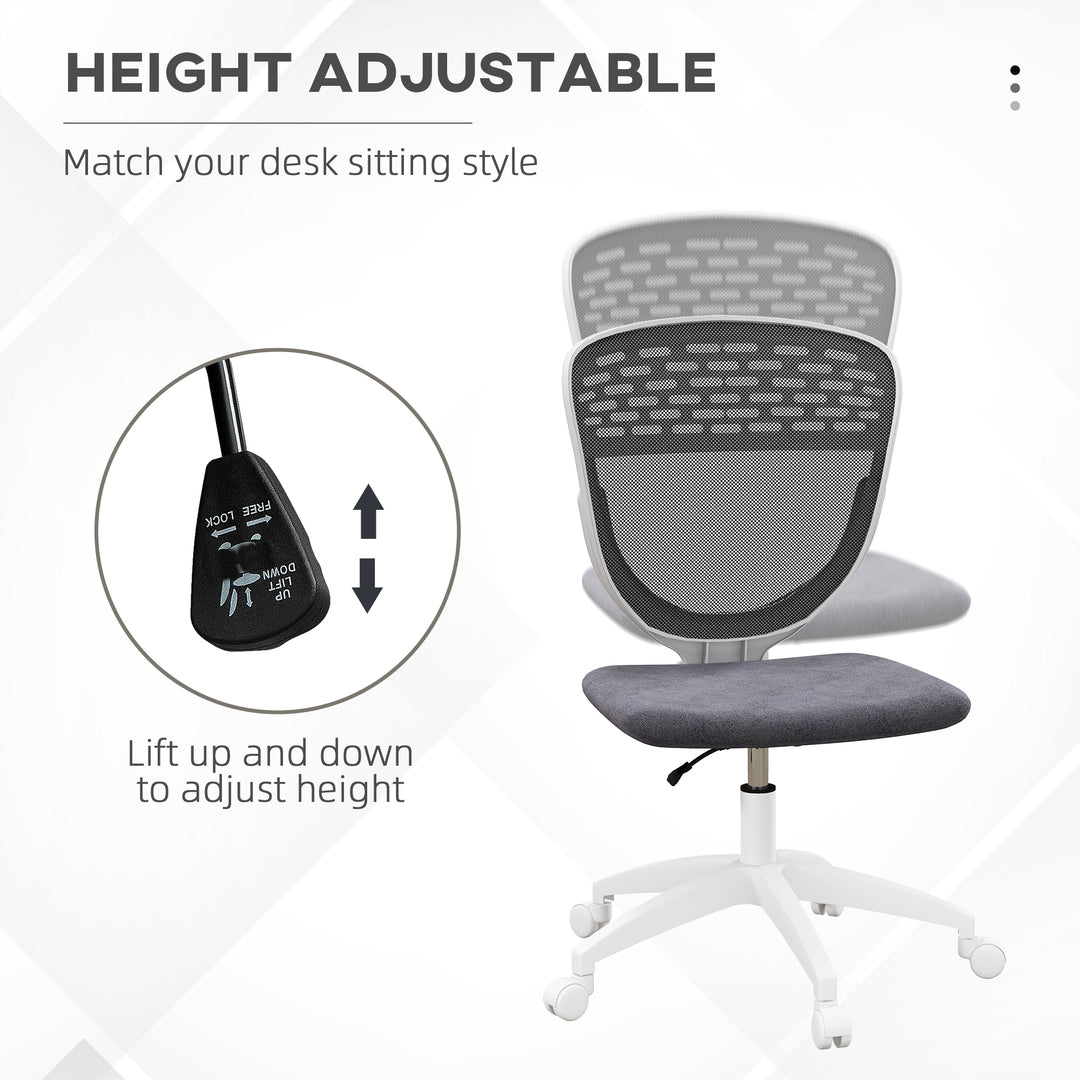 Armless Desk Chair w/ Height Adjustable and Swivel Wheels, Grey