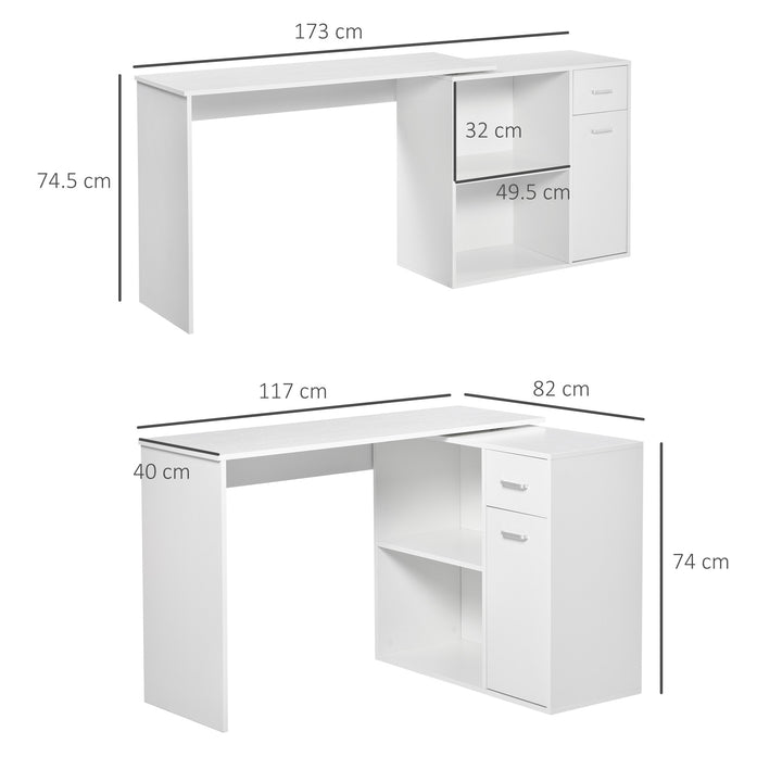 L-Shaped corner computer desk Table Study Table PC Workstation with Storage Shelf Drawer Home Office white