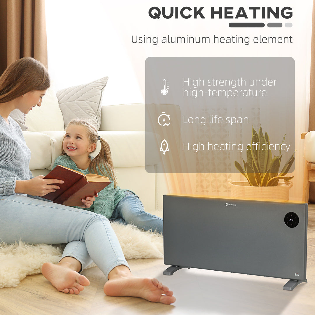 2000W Space Heater, Freestanding or Wall Mounted, Electric Convector Heater with Adjustable Thermostat, Timer, Grey