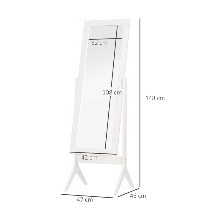 Freestanding Dressing Mirror Bedroom Tall Adjustable Angle 148x47cm White