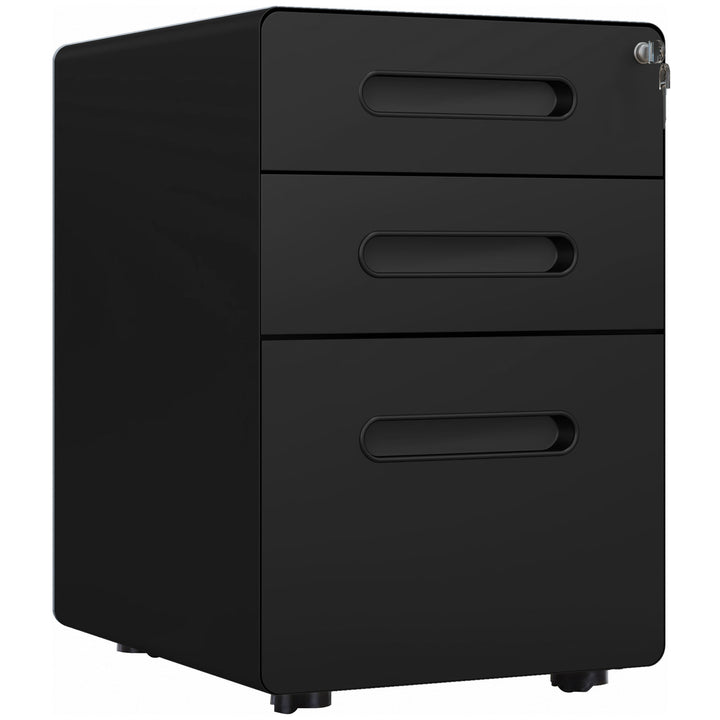 Fully Assembled 3-Drawer Mobile File Cabinet Lockable All-Metal Rolling Vertical File Cabinet Black