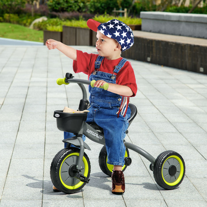 Kids Trike, Tricycle, with Adjustable Seat, Basket, Bell, for Ages 2-5 Years - Black