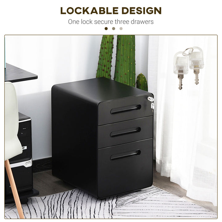 Fully Assembled 3-Drawer Mobile File Cabinet Lockable All-Metal Rolling Vertical File Cabinet Black