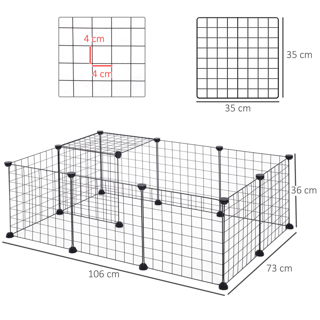 Modular Pet Playpen Metal Wire, 106Lx73Wx36Hcm-Black