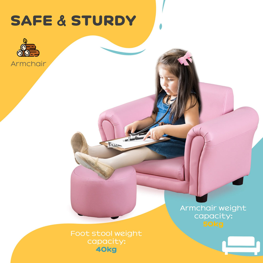 Toddler Chair Single Seater Kids Sofa Set Children Couch Seating Game Chair Seat Armchair w/ Free Footstool (Pink)