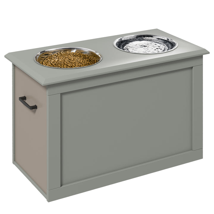 Raised Dog Bowls Pet Feeding Storage Station with 2 Stainless Steel Bowls Base for Large Dogs and Other Large Pets, Grey