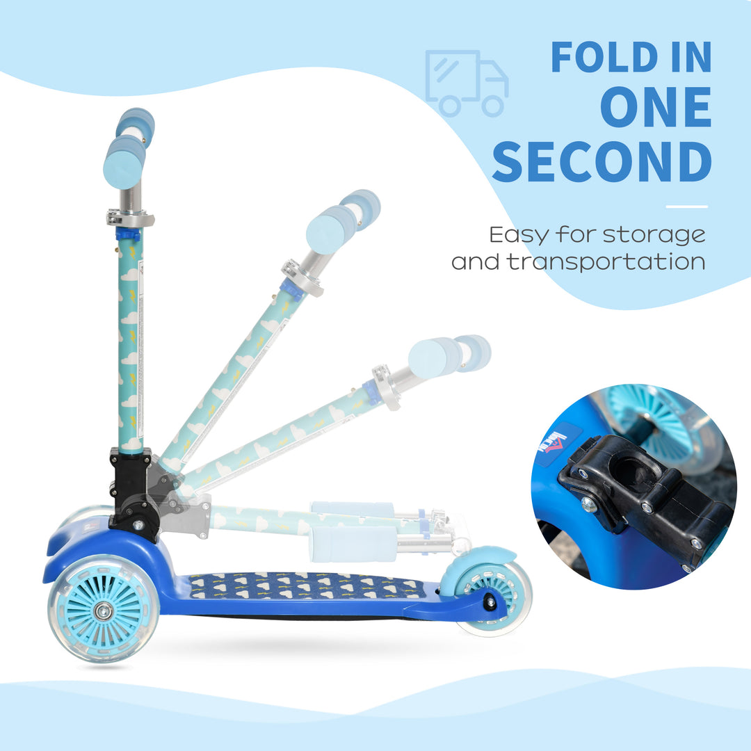 Scooter for Kids Toddler Foldable Kick Scooter with 3 Wheel Adjustable Height Flashing Wheels for Boys and Girls 3-8 Years Blue